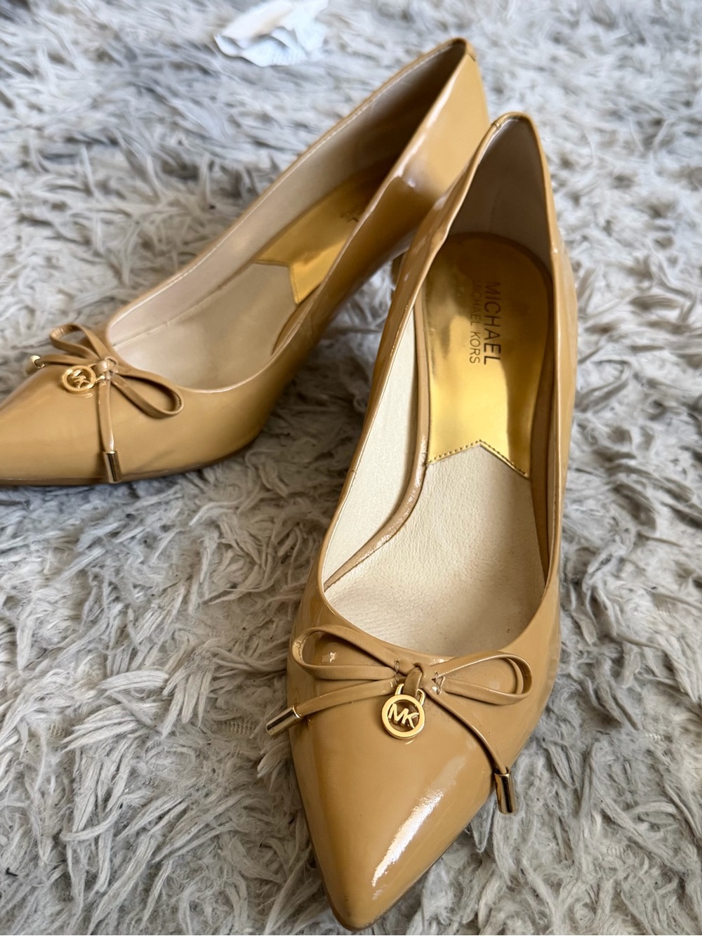 Michael Kors Patent Pointed Ballet Flats in Camel